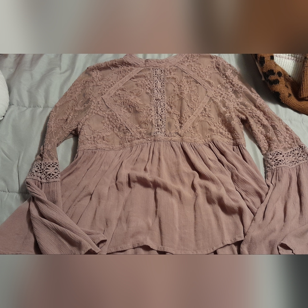 American Eagle Outfitters Lace Blouse in Dusty Pink